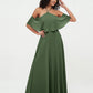 Vestidos máximos de chiffon estilo halter con hombros descubiertos Verde Oliva Tallas Grandes