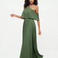 Vestidos máximos de chiffon estilo halter con hombros descubiertos Verde Oliva Tallas Grandes