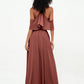 Vestidos máximos de chiffon estilo halter con hombros descubiertos Terracota Tallas Grandes