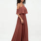 Vestidos máximos de chiffon estilo halter con hombros descubiertos Terracota Tallas Grandes