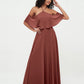 Vestidos máximos de chiffon estilo halter con hombros descubiertos Terracota Tallas Grandes