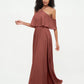 Vestidos máximos de chiffon estilo halter con hombros descubiertos Terracota Tallas Grandes