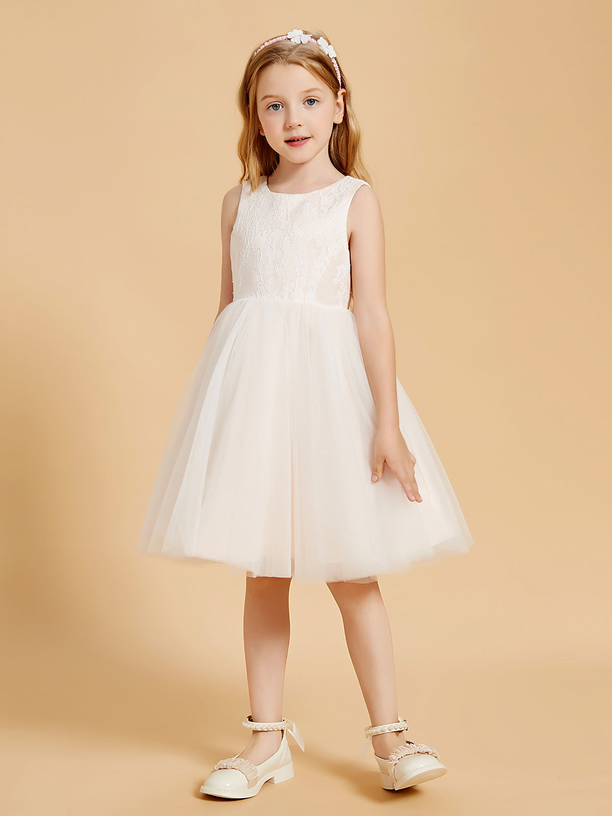 Vestidos De Niña De Las Flores Sin Mangas Con Parte Superior De Encaje