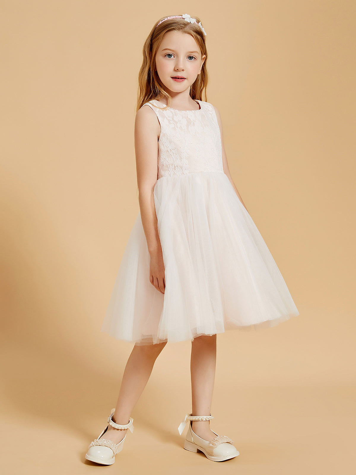 Vestidos De Niña De Las Flores Sin Mangas Con Parte Superior De Encaje