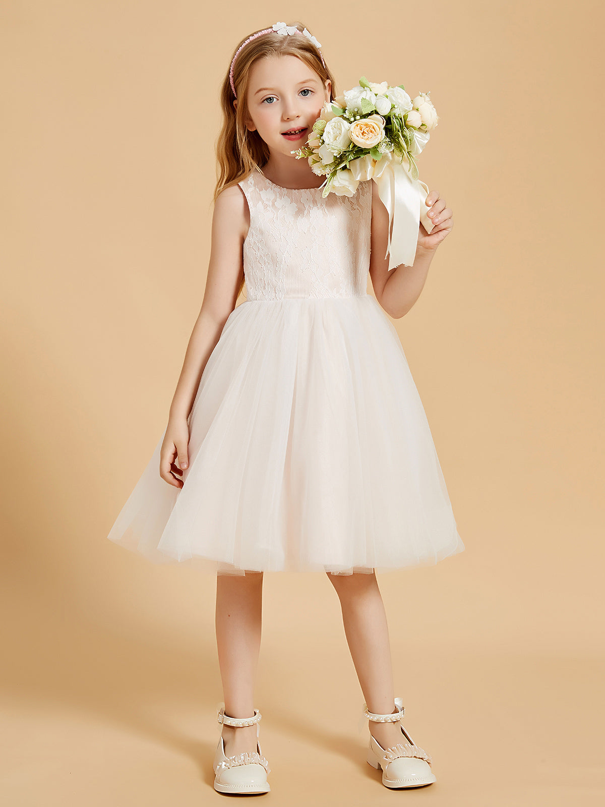 Vestidos De Niña De Las Flores Sin Mangas Con Parte Superior De Encaje