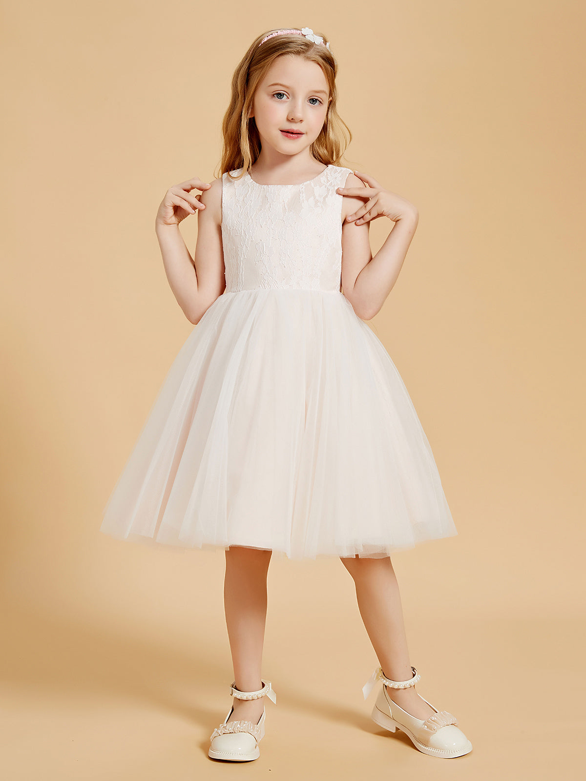 Vestidos De Niña De Las Flores Sin Mangas Con Parte Superior De Encaje