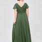 Jacqueline Largo Gasa Vestido De Dama De Honor Con Mangas De La Tapa Verde Oliva Tallas Grandes
