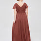 Jacqueline Largo Gasa Vestido De Dama De Honor Con Mangas De La Tapa Terracota Tallas Grandes