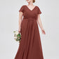 Jacqueline Largo Gasa Vestido De Dama De Honor Con Mangas De La Tapa Terracota Tallas Grandes