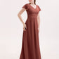 Jacqueline Largo Gasa Vestido De Dama De Honor Con Mangas De La Tapa Terracota Tallas Grandes