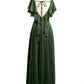 Vestidos de chiffon con escote en V y mangas cap con volantes Verde Oliva Tallas Grandes