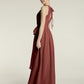 Vestidos largos de chiffon estilo halter con lazo Terracota Tallas Grandes