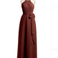 Vestidos largos de chiffon estilo halter con lazo Terracota