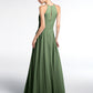 Vestido maxi de falda circular con escote en forma de cerradura y falda plisada Verde Oliva Tallas Grandes