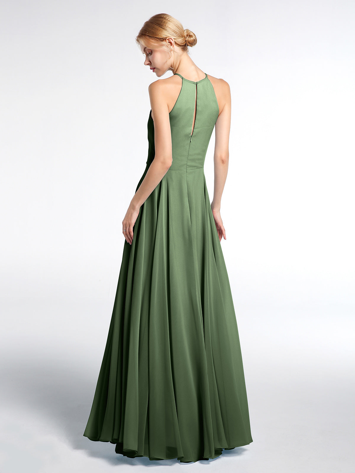 Vestido maxi de falda circular con escote en forma de cerradura y falda plisada Verde Oliva Tallas Grandes