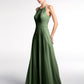 Vestido maxi de falda circular con escote en forma de cerradura y falda plisada Verde Oliva Tallas Grandes