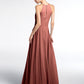 Vestido maxi de falda circular con escote en forma de cerradura y falda plisada Terracota
