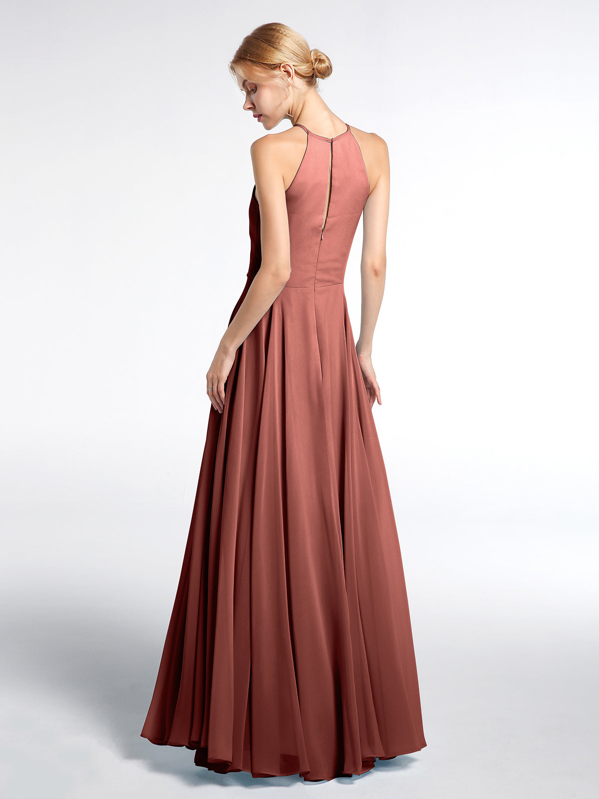 Vestido maxi de falda circular con escote en forma de cerradura y falda plisada Terracota Tallas Grandes