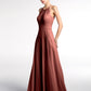 Vestido maxi de falda circular con escote en forma de cerradura y falda plisada Terracota