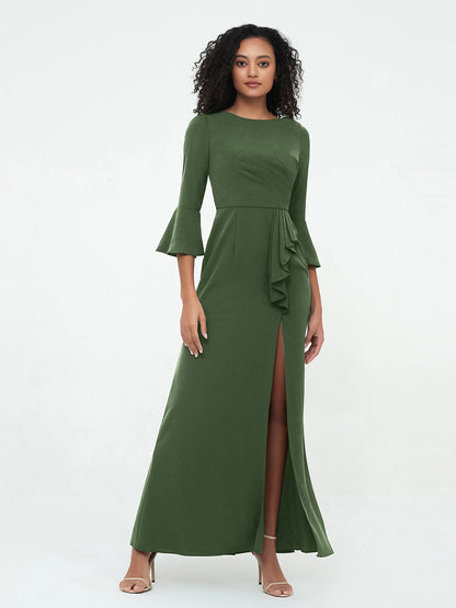 Vestidos con mangas de trompeta sexy y estilo sirena con hombros descubiertos Verde Oliva Tallas Grandes