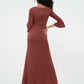 Vestidos con mangas de trompeta sexy y estilo sirena con hombros descubiertos Terracota Tallas Grandes