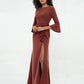 Vestidos con mangas de trompeta sexy y estilo sirena con hombros descubiertos Terracota Tallas Grandes