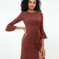 Vestidos con mangas de trompeta sexy y estilo sirena con hombros descubiertos Terracota Tallas Grandes