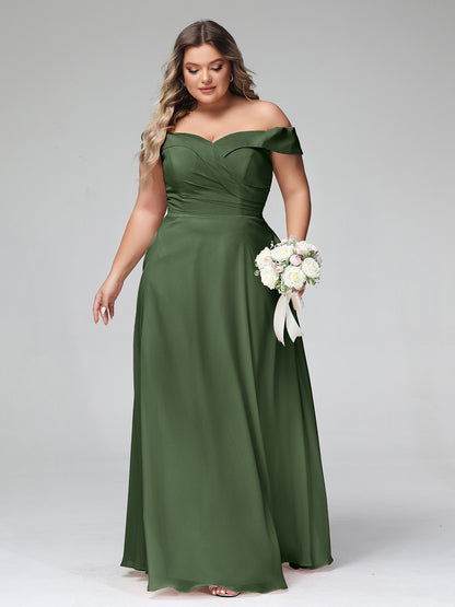 Vestido de falda circular con hombros descubiertos y bolsillos Verde Oliva Tallas Grandes