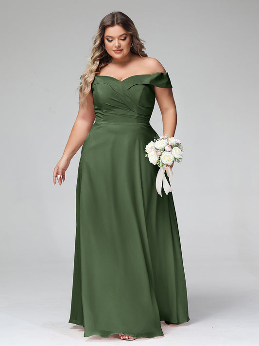 Vestido de falda circular con hombros descubiertos y bolsillos Verde Oliva Tallas Grandes