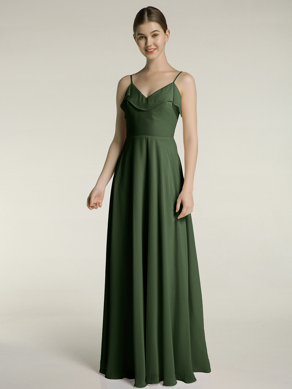 Vestidos de dama de honor de chiffon con tirantes finos Verde Oliva Tallas Grandes