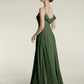 Vestidos de dama de honor de chiffon con tirantes finos Verde Oliva