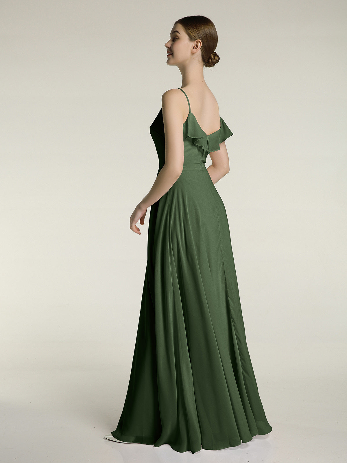 Vestidos de dama de honor de chiffon con tirantes finos Verde Oliva