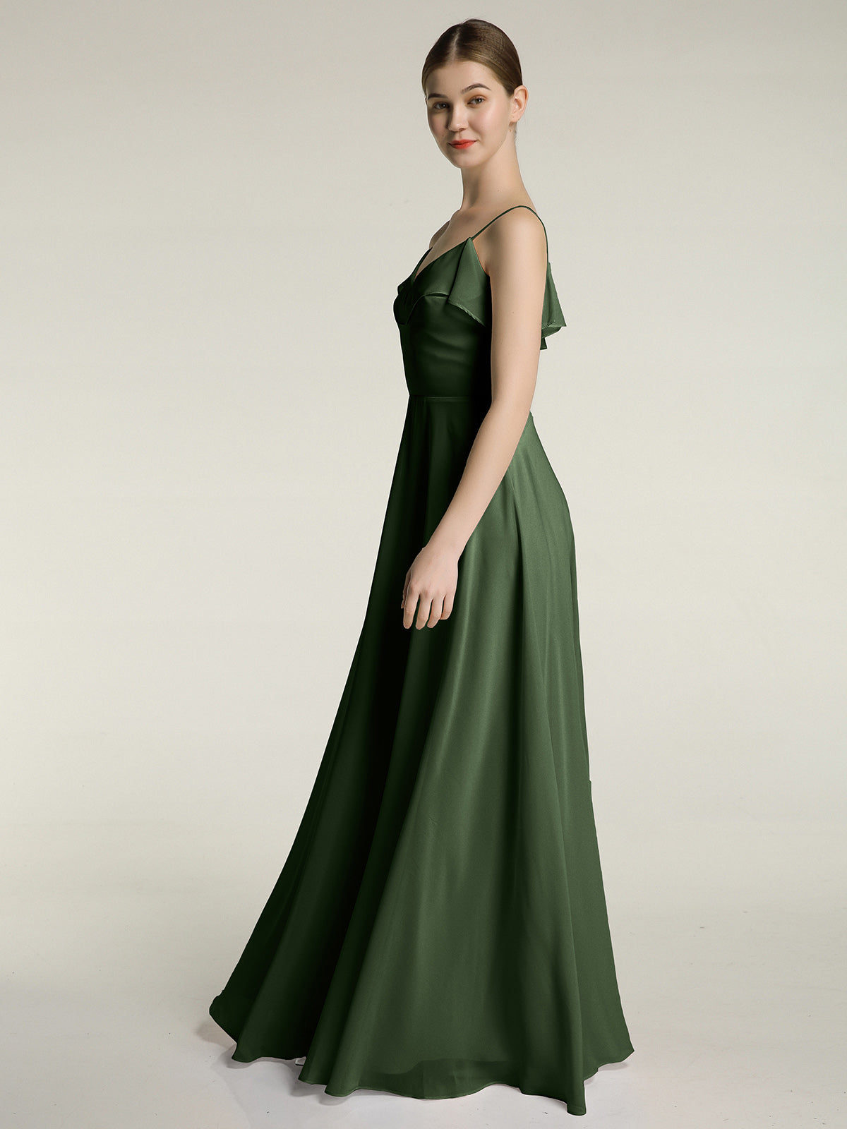 Vestidos de dama de honor de chiffon con tirantes finos Verde Oliva