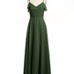 Vestidos de dama de honor de chiffon con tirantes finos Verde Oliva