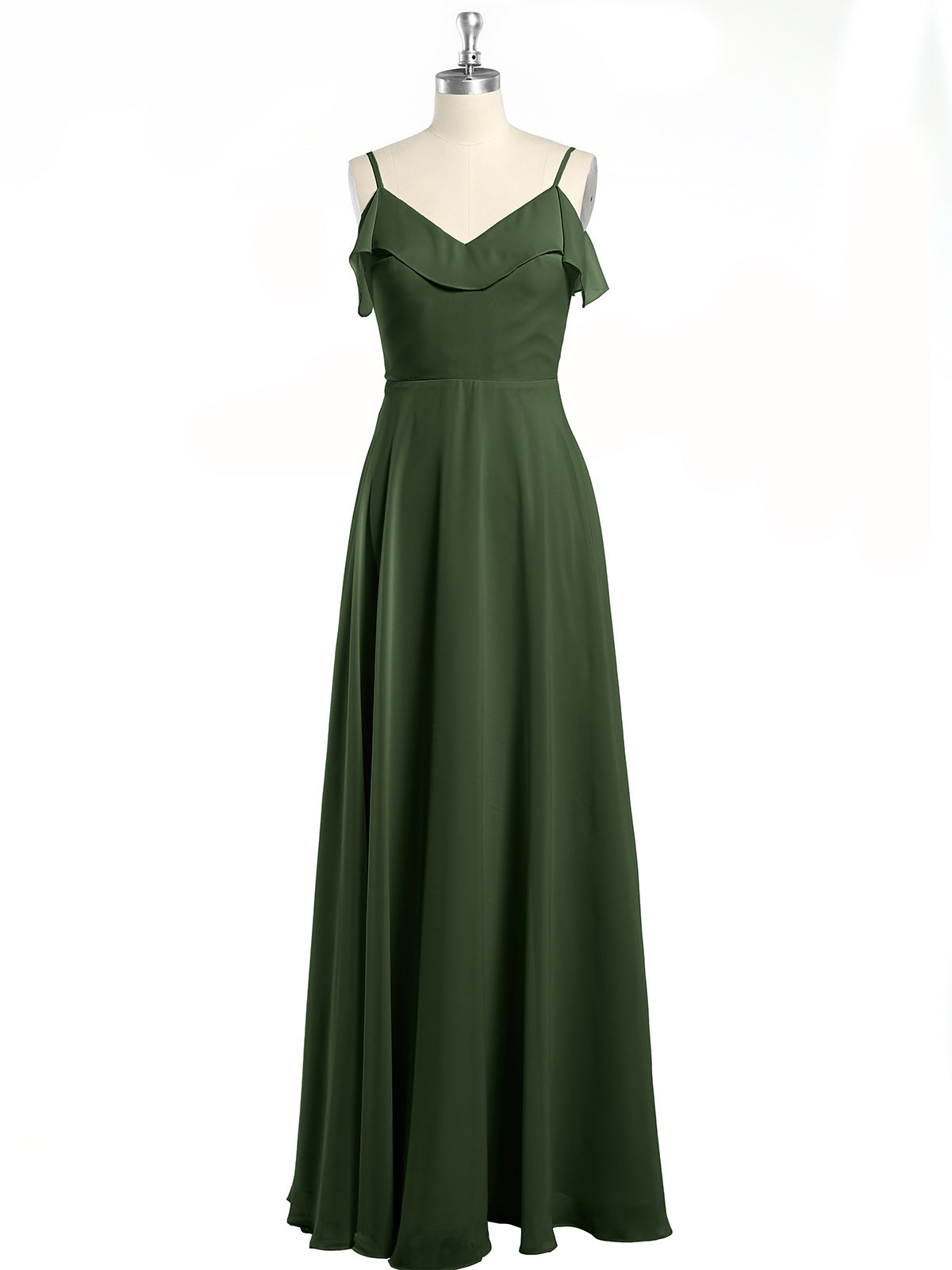 Vestidos de dama de honor de chiffon con tirantes finos Verde Oliva