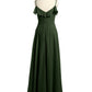 Vestidos de dama de honor de chiffon con tirantes finos Verde Oliva