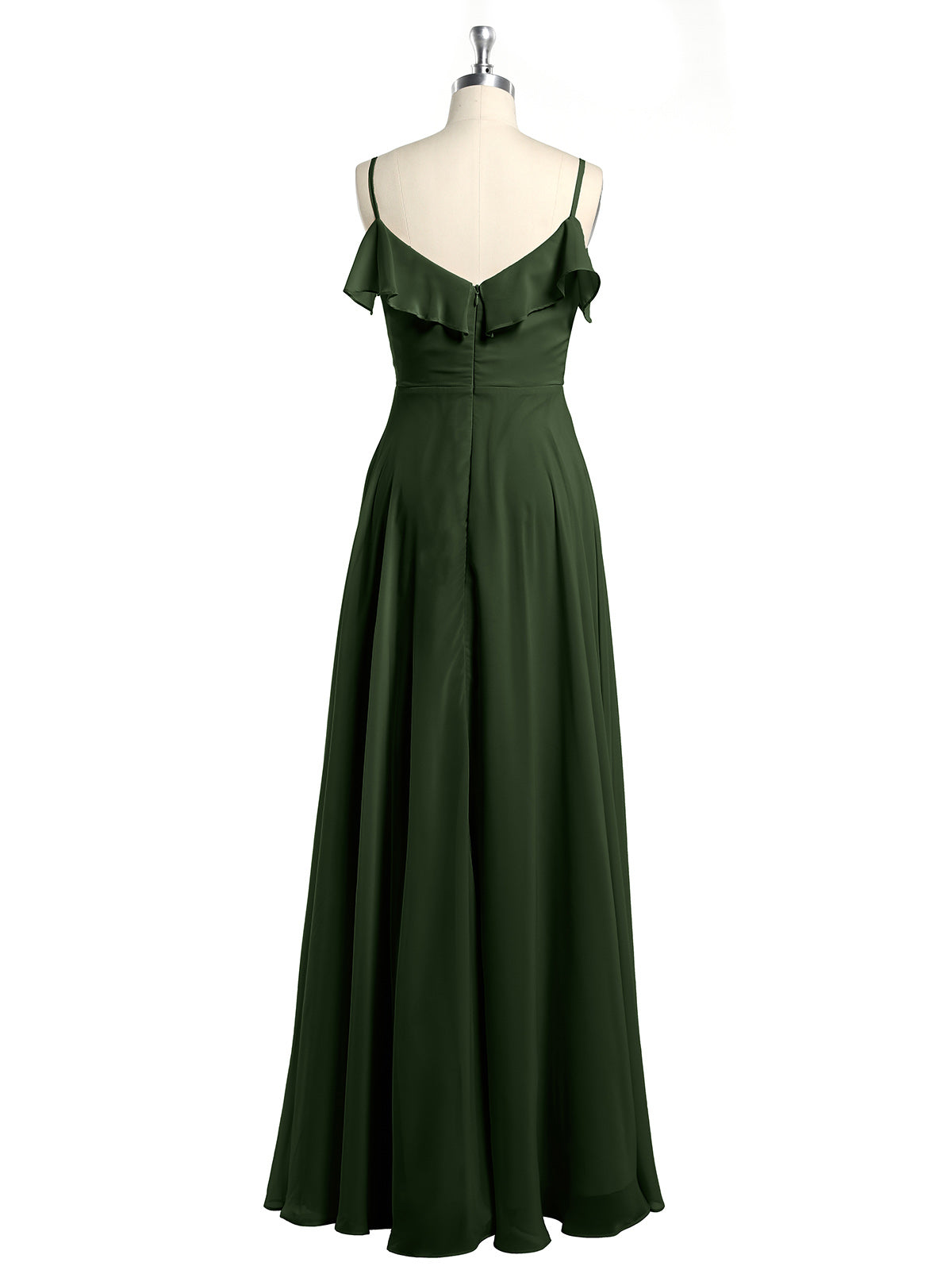 Vestidos de dama de honor de chiffon con tirantes finos Verde Oliva