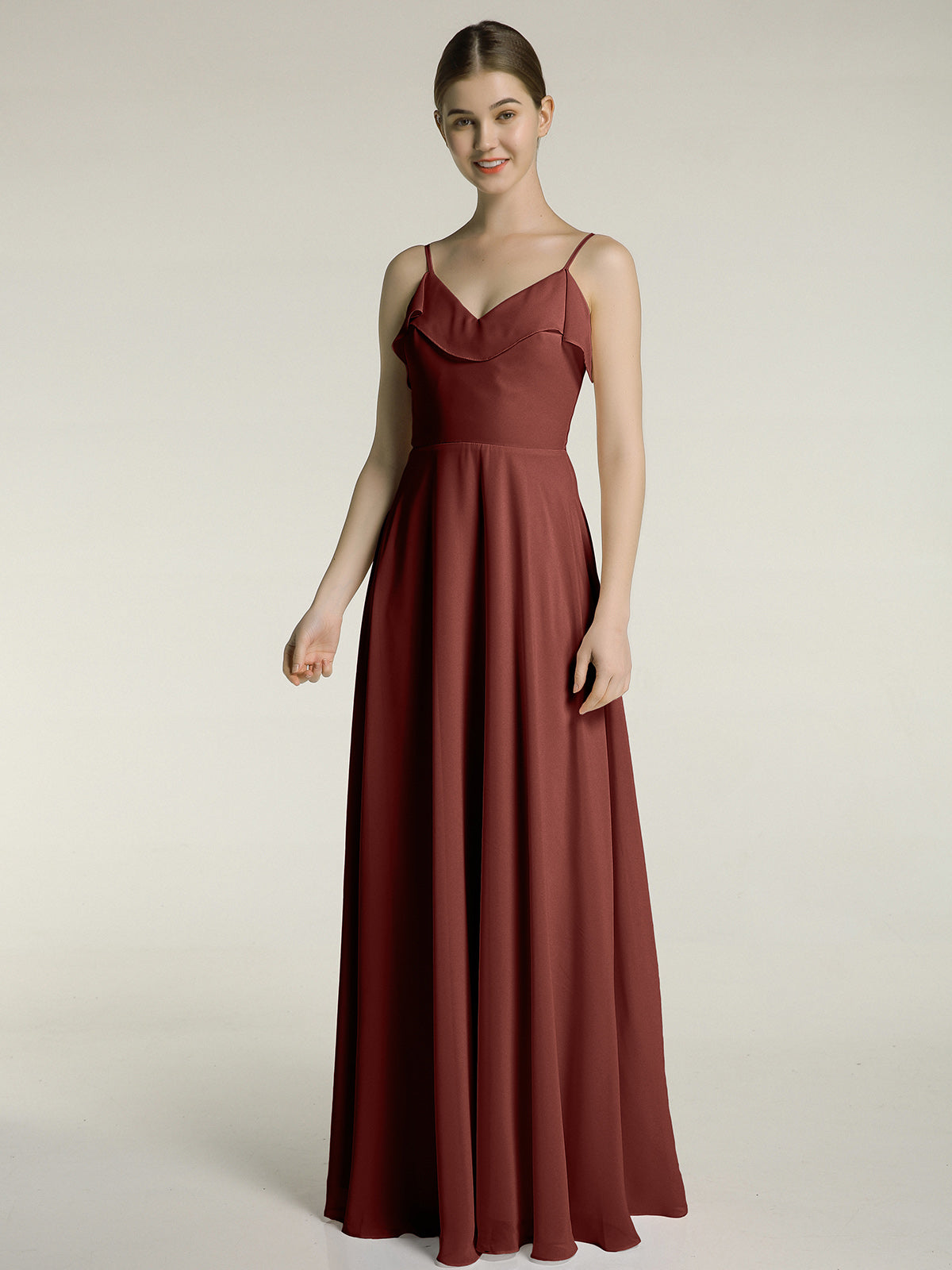 Vestidos de dama de honor de chiffon con tirantes finos Terracota