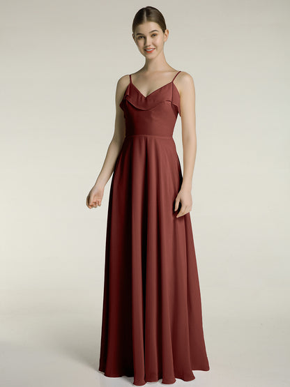 Vestidos de dama de honor de chiffon con tirantes finos Terracota