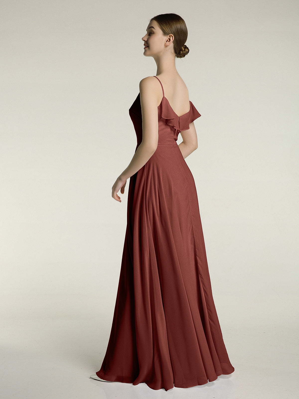 Vestidos de dama de honor de chiffon con tirantes finos Terracota