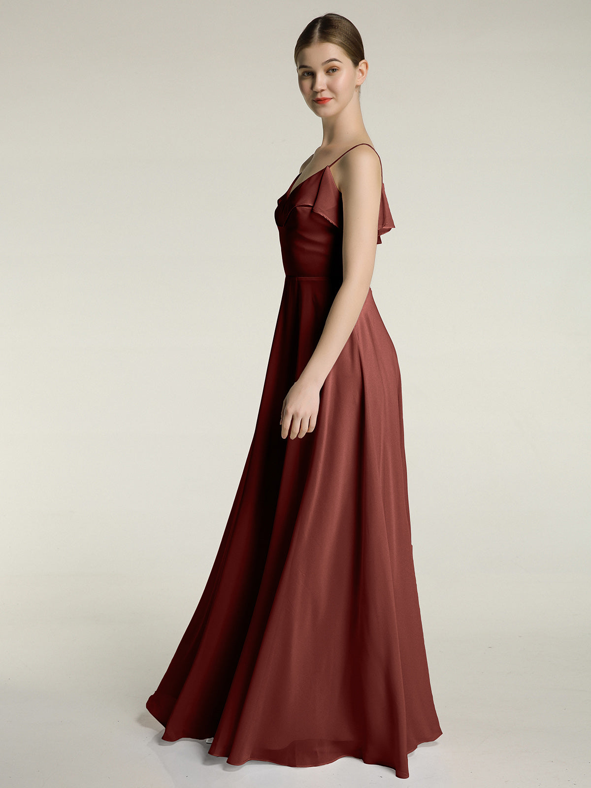 Vestidos de dama de honor de chiffon con tirantes finos Terracota Tallas Grandes