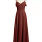 Vestidos de dama de honor de chiffon con tirantes finos Terracota