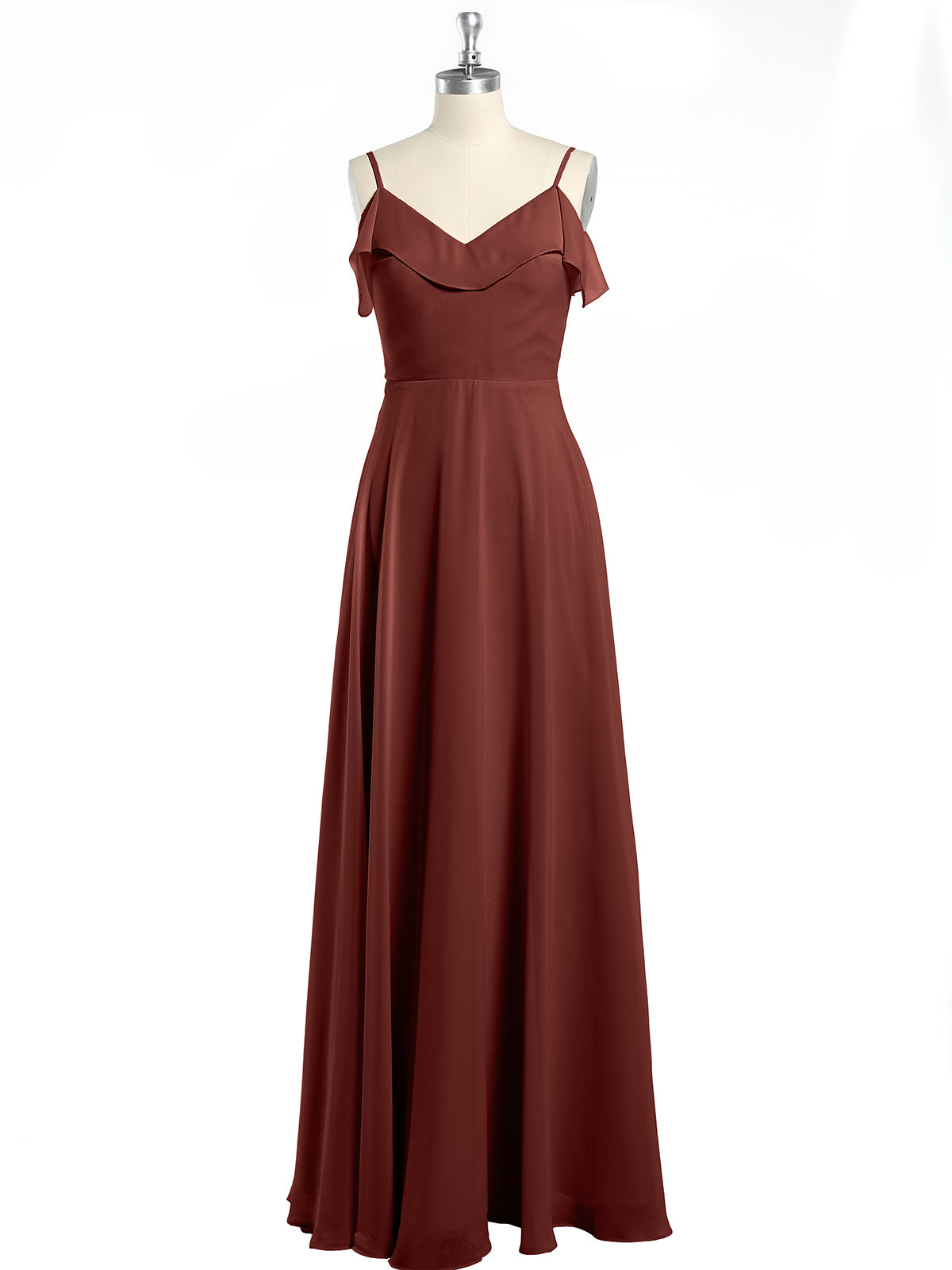 Vestidos de dama de honor de chiffon con tirantes finos Terracota Tallas Grandes