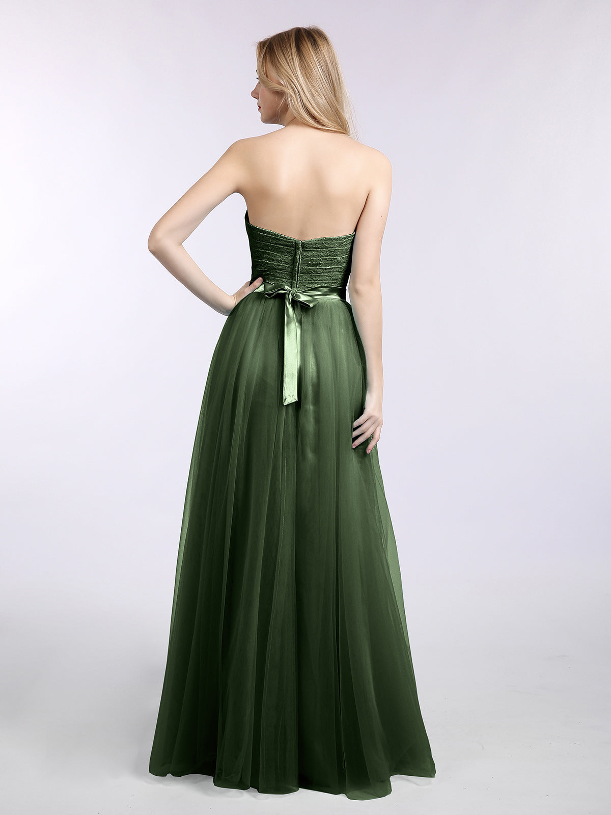 Joan Encaje Y Tul Largo Corte Con Novio Verde Oliva Tallas Grandes