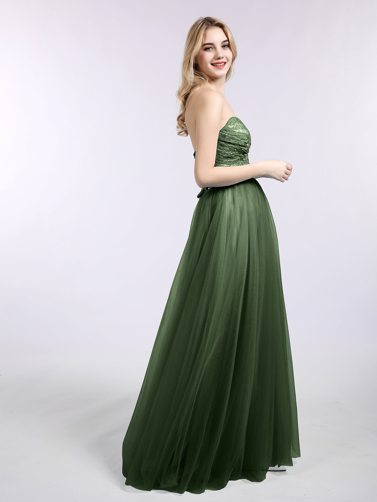 Joan Encaje Y Tul Largo Corte Con Novio Verde Oliva Tallas Grandes