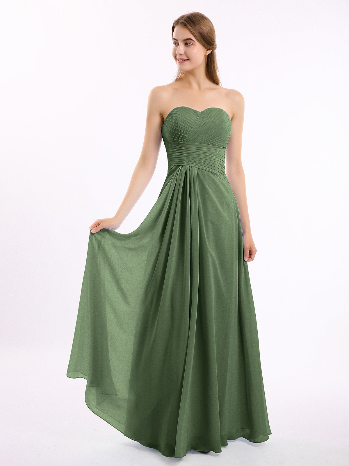 Joanne Sin Tirante Novio Gasa Vestidos Verde Oliva