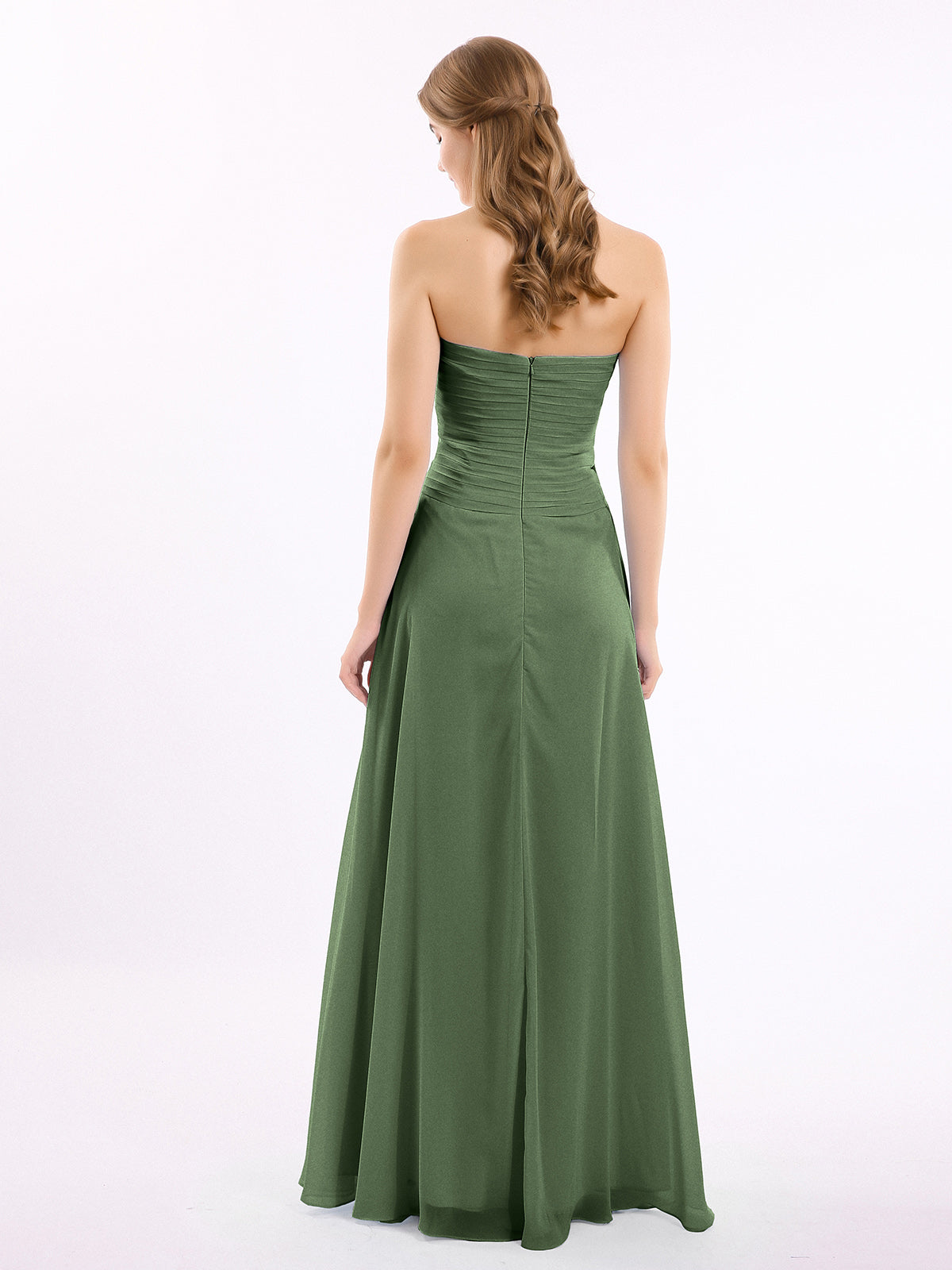 Joanne Sin Tirante Novio Gasa Vestidos Verde Oliva