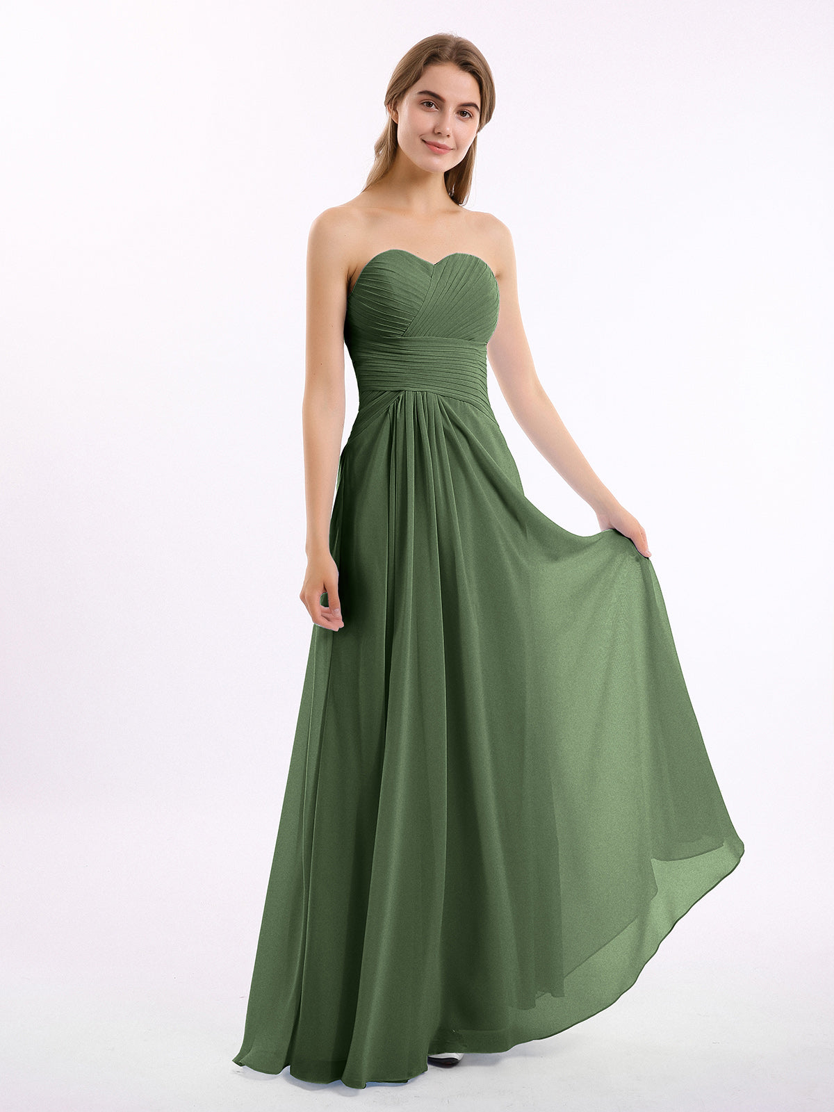 Joanne Sin Tirante Novio Gasa Vestidos Verde Oliva