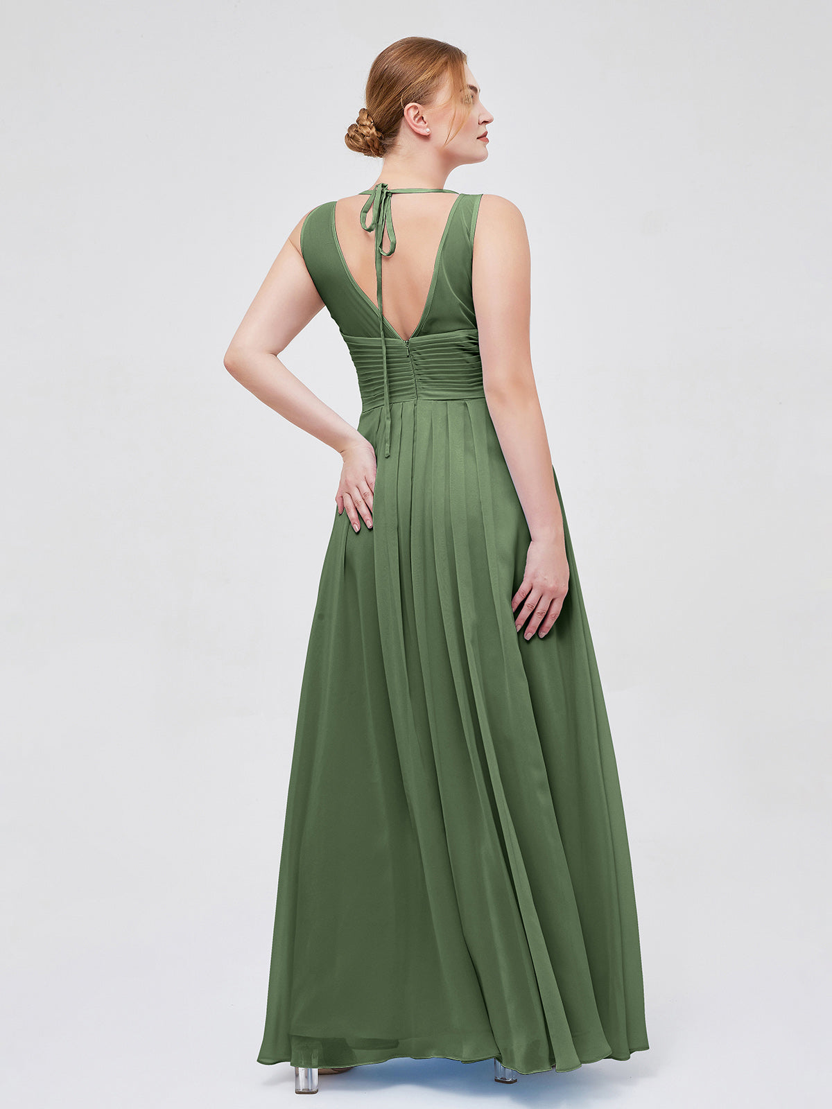 Jocelyn Espejismo Novio Corte Imperial Gasa Corte Verde Oliva Tallas Grandes