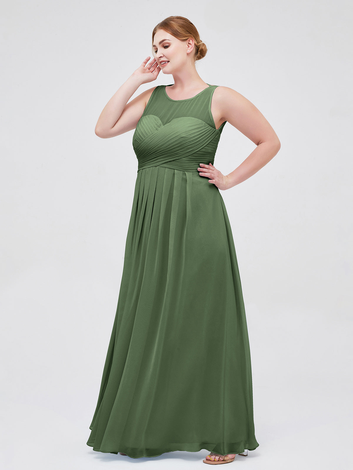 Jocelyn Espejismo Novio Corte Imperial Gasa Corte Verde Oliva Tallas Grandes